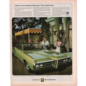 Pontiac Bonneville Car Magazine Advertisement 1969 Vintage Automobilia 428 V-8